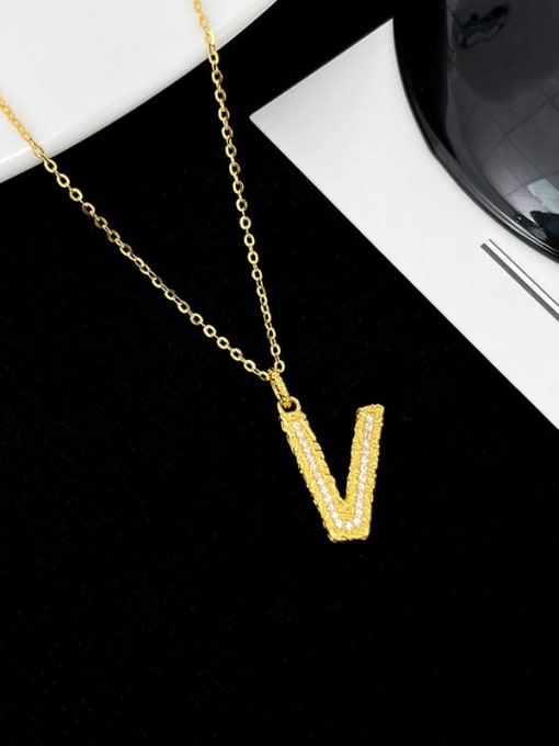 NS997 [ Gold V] 925 Sterling Silver Cubic Zirconia Letter Dainty Necklace